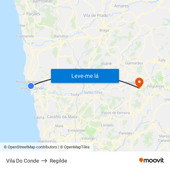 Vila Do Conde to Regilde map