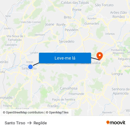 Santo Tirso to Regilde map