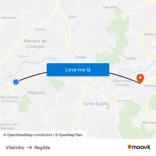 Vilarinho to Regilde map
