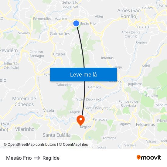 Mesão Frio to Regilde map