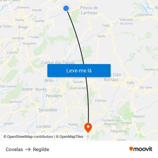Covelas to Regilde map