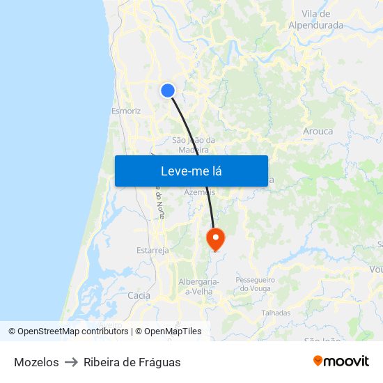 Mozelos to Ribeira de Fráguas map