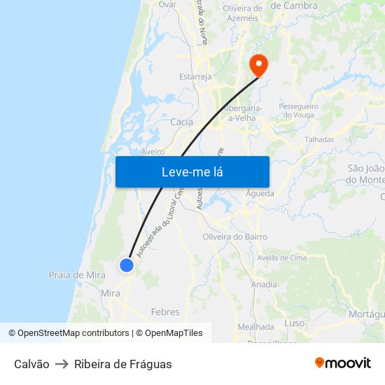 Calvão to Ribeira de Fráguas map