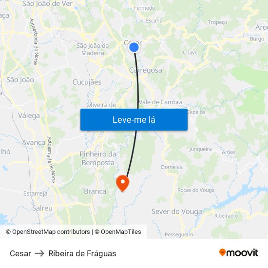 Cesar to Ribeira de Fráguas map