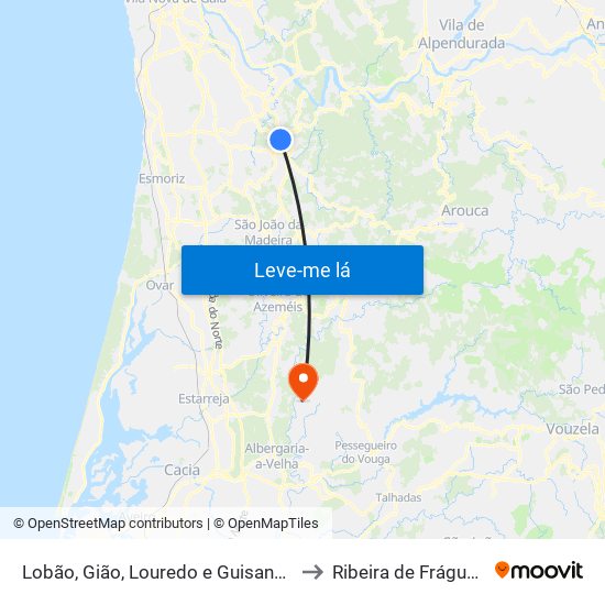 Lobão, Gião, Louredo e Guisande to Ribeira de Fráguas map