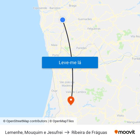 Lemenhe, Mouquim e Jesufrei to Ribeira de Fráguas map