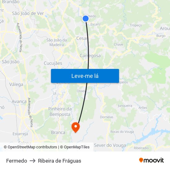 Fermedo to Ribeira de Fráguas map