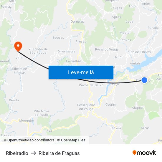 Ribeiradio to Ribeira de Fráguas map