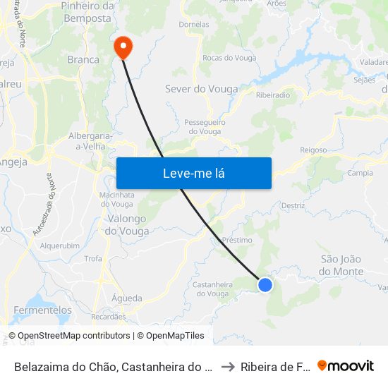 Belazaima do Chão, Castanheira do Vouga e Agadão to Ribeira de Fráguas map