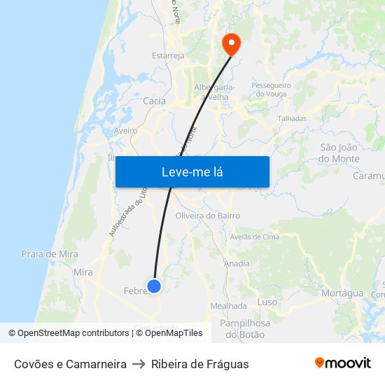 Covões e Camarneira to Ribeira de Fráguas map