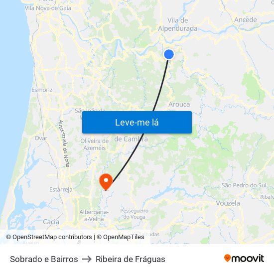 Sobrado e Bairros to Ribeira de Fráguas map