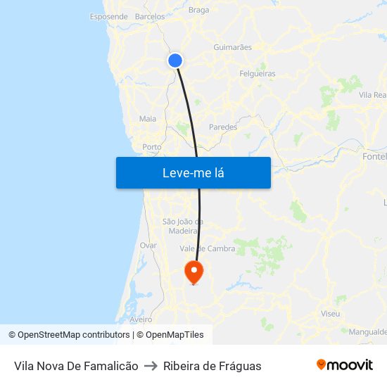 Vila Nova De Famalicão to Ribeira de Fráguas map