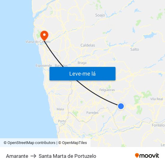 Amarante to Santa Marta de Portuzelo map