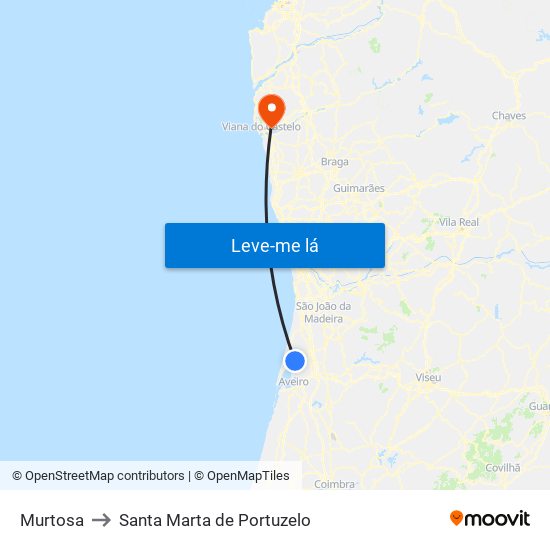 Murtosa to Santa Marta de Portuzelo map