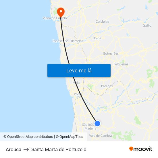 Arouca to Santa Marta de Portuzelo map