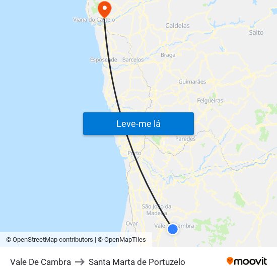 Vale De Cambra to Santa Marta de Portuzelo map