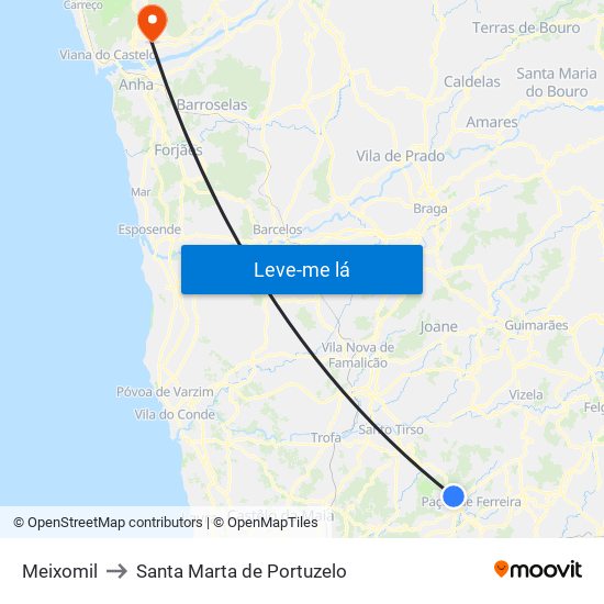 Meixomil to Santa Marta de Portuzelo map