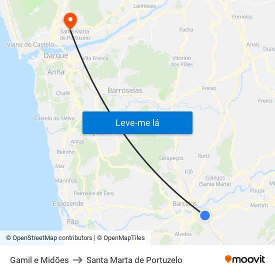 Gamil e Midões to Santa Marta de Portuzelo map