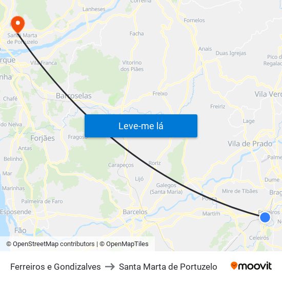 Ferreiros e Gondizalves to Santa Marta de Portuzelo map