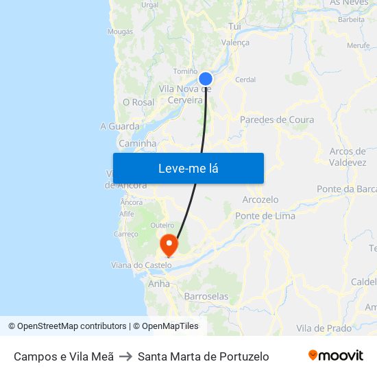 Campos e Vila Meã to Santa Marta de Portuzelo map