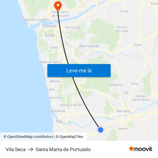 Vila Seca to Santa Marta de Portuzelo map