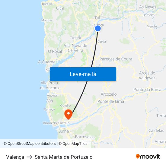 Valença to Santa Marta de Portuzelo map