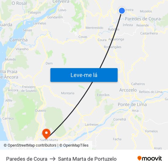 Paredes de Coura to Santa Marta de Portuzelo map