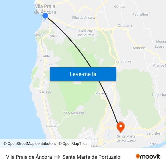 Vila Praia de Âncora to Santa Marta de Portuzelo map