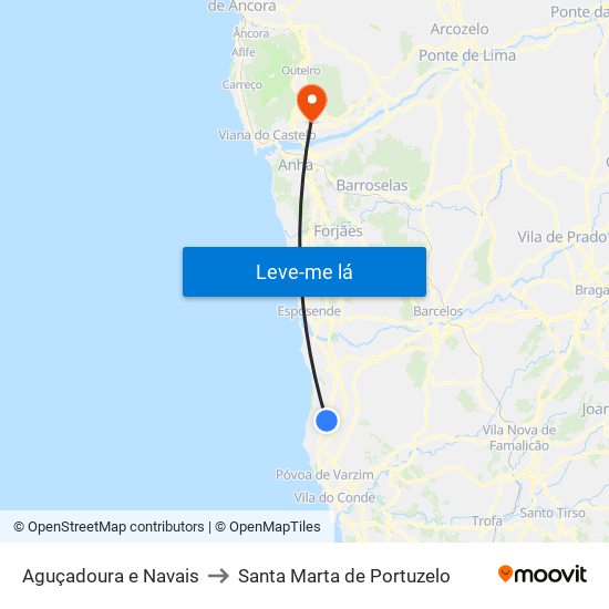 Aguçadoura e Navais to Santa Marta de Portuzelo map