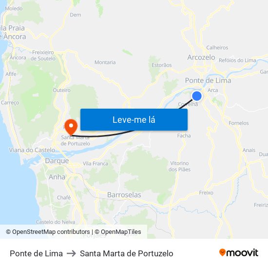 Ponte de Lima to Santa Marta de Portuzelo map
