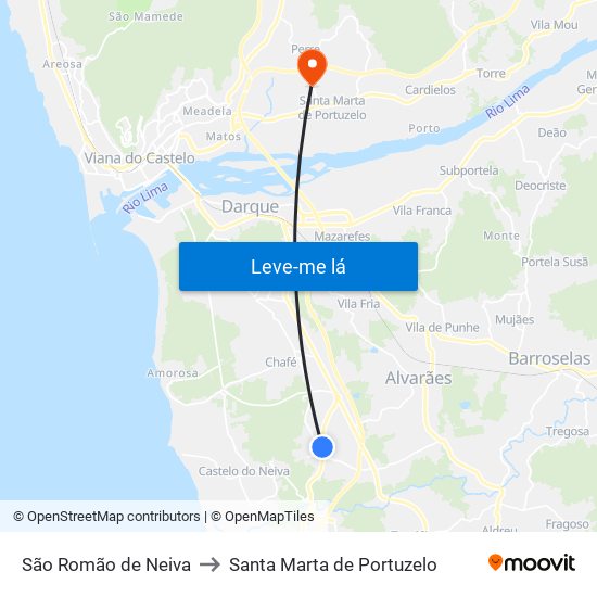 São Romão de Neiva to Santa Marta de Portuzelo map