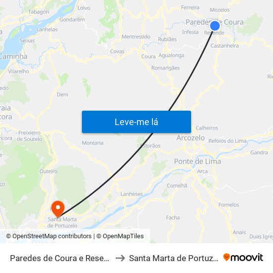 Paredes de Coura e Resende to Santa Marta de Portuzelo map