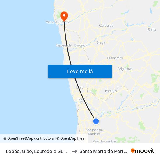 Lobão, Gião, Louredo e Guisande to Santa Marta de Portuzelo map
