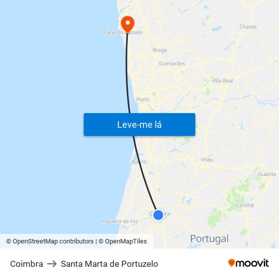 Coimbra to Santa Marta de Portuzelo map