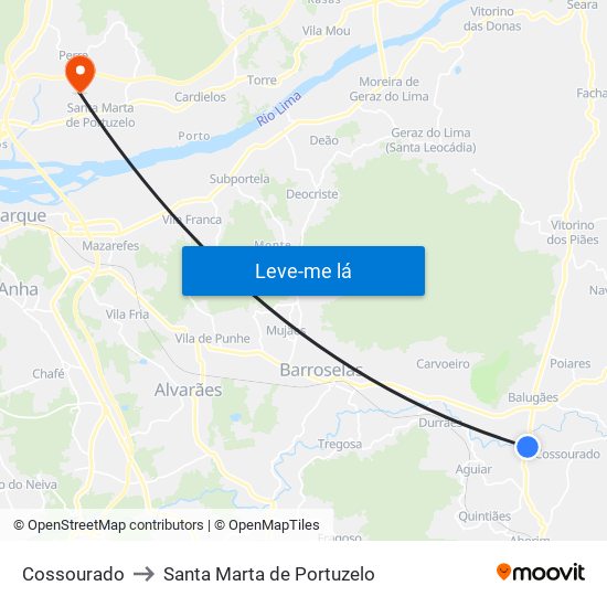 Cossourado to Santa Marta de Portuzelo map