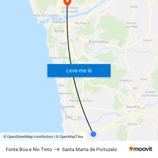 Fonte Boa e Rio Tinto to Santa Marta de Portuzelo map