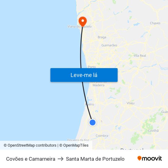 Covões e Camarneira to Santa Marta de Portuzelo map