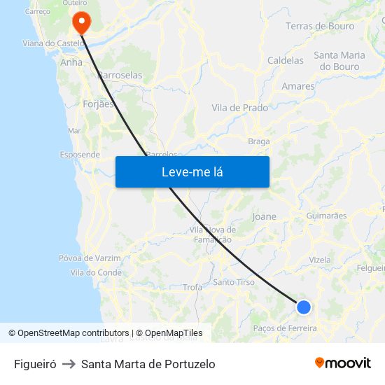 Figueiró to Santa Marta de Portuzelo map