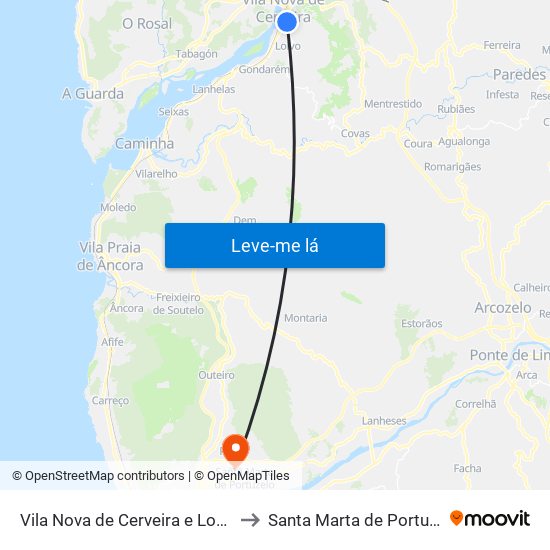 Vila Nova de Cerveira e Lovelhe to Santa Marta de Portuzelo map