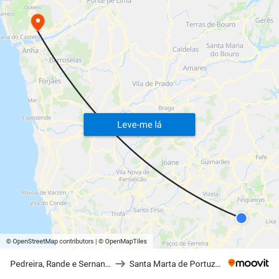 Pedreira, Rande e Sernande to Santa Marta de Portuzelo map