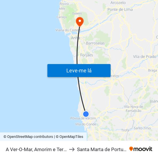 A Ver-O-Mar, Amorim e Terroso to Santa Marta de Portuzelo map