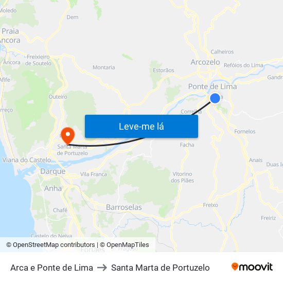 Arca e Ponte de Lima to Santa Marta de Portuzelo map