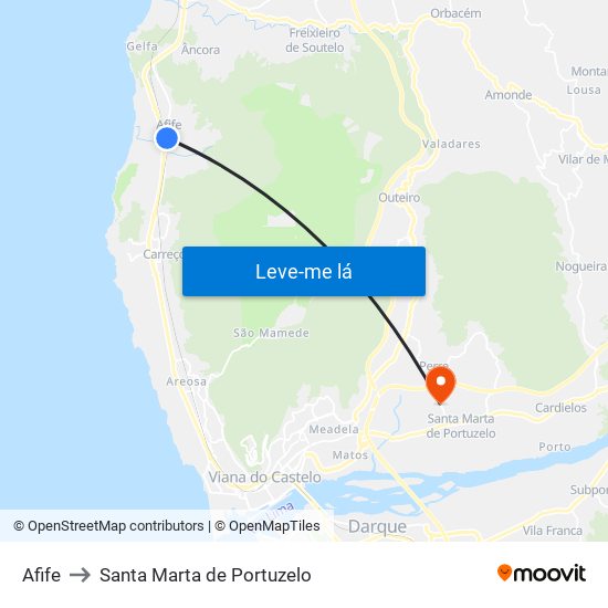 Afife to Santa Marta de Portuzelo map