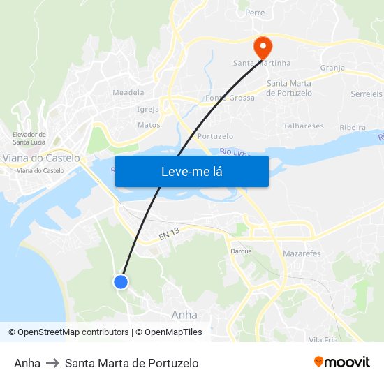 Anha to Santa Marta de Portuzelo map