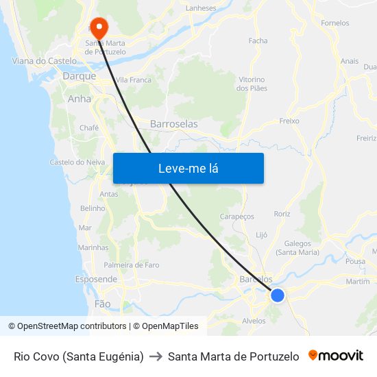 Rio Covo (Santa Eugénia) to Santa Marta de Portuzelo map