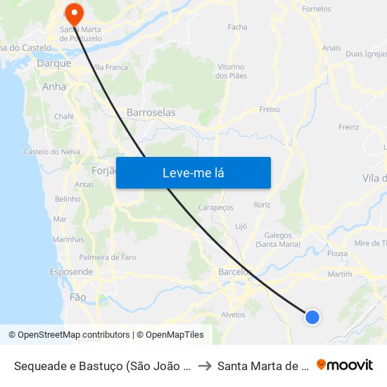 Sequeade e Bastuço (São João e Santo Estêvão) to Santa Marta de Portuzelo map