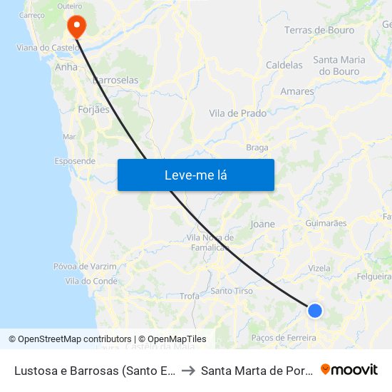 Lustosa e Barrosas (Santo Estêvão) to Santa Marta de Portuzelo map