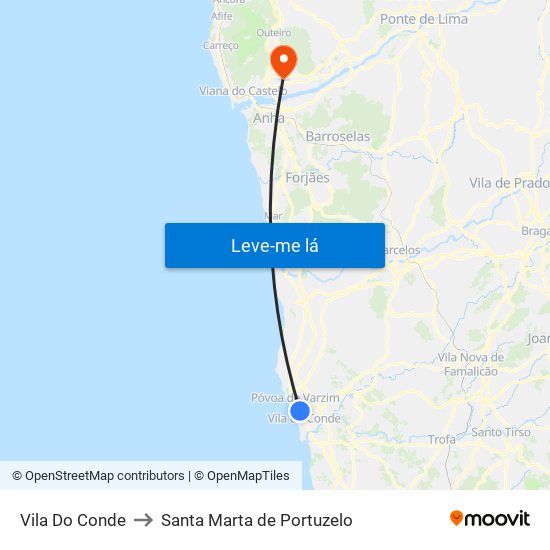 Vila Do Conde to Santa Marta de Portuzelo map