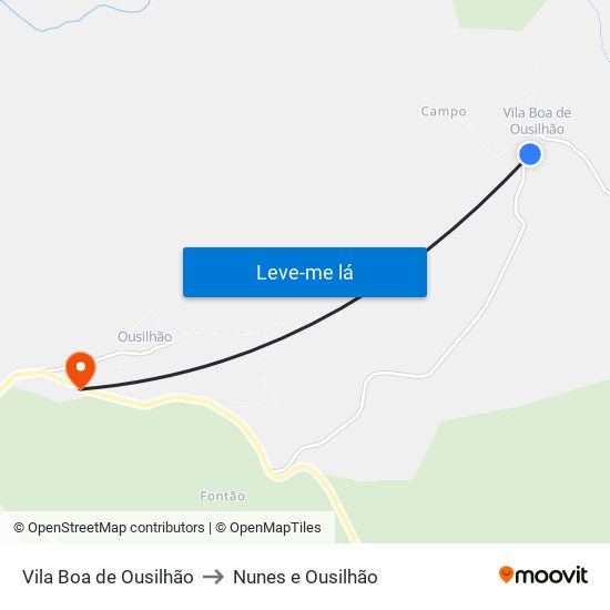 Vila Boa de Ousilhão to Nunes e Ousilhão map