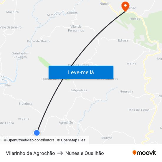 Vilarinho de Agrochão to Nunes e Ousilhão map